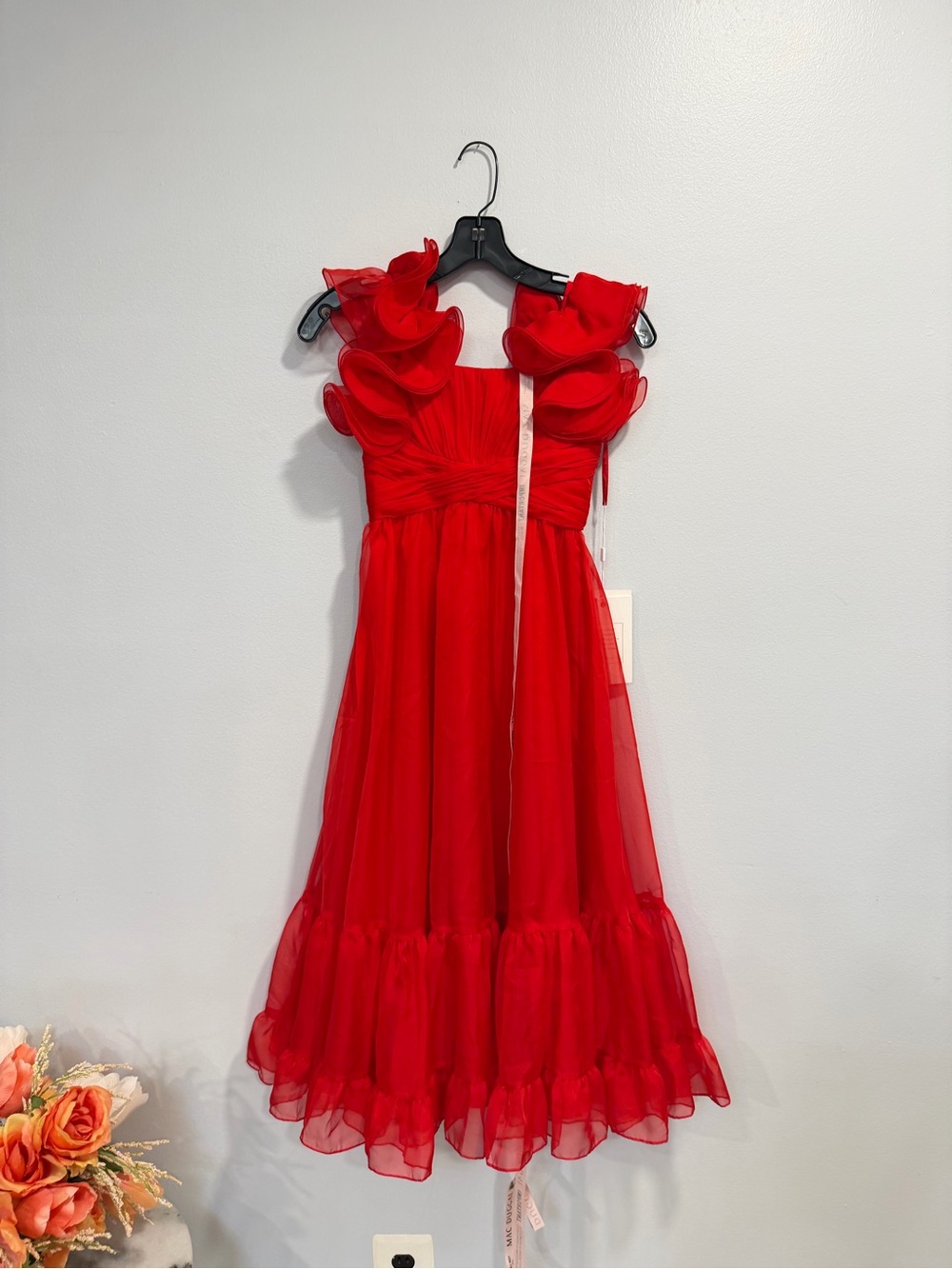 Mac Duggal Girls' Red Ruffled Pleated Chiffon Maxi Formal Dress - Size 8